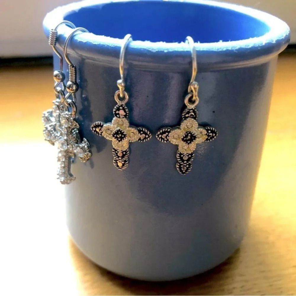 Vintage Silver cross earrings bundle Christmas traditional coastal cowgirl